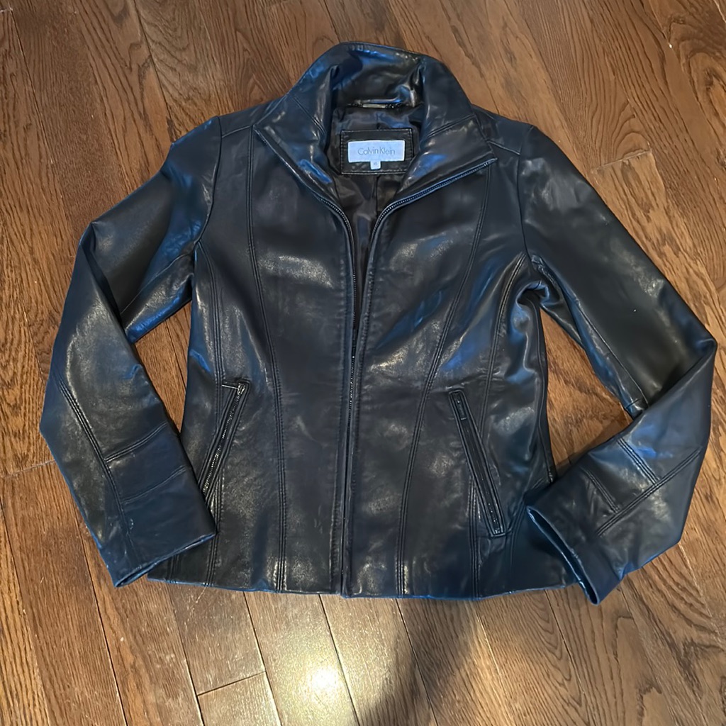 Calvin Klein Black Leather Lined Jacket - Size Xs - Excellent Condition